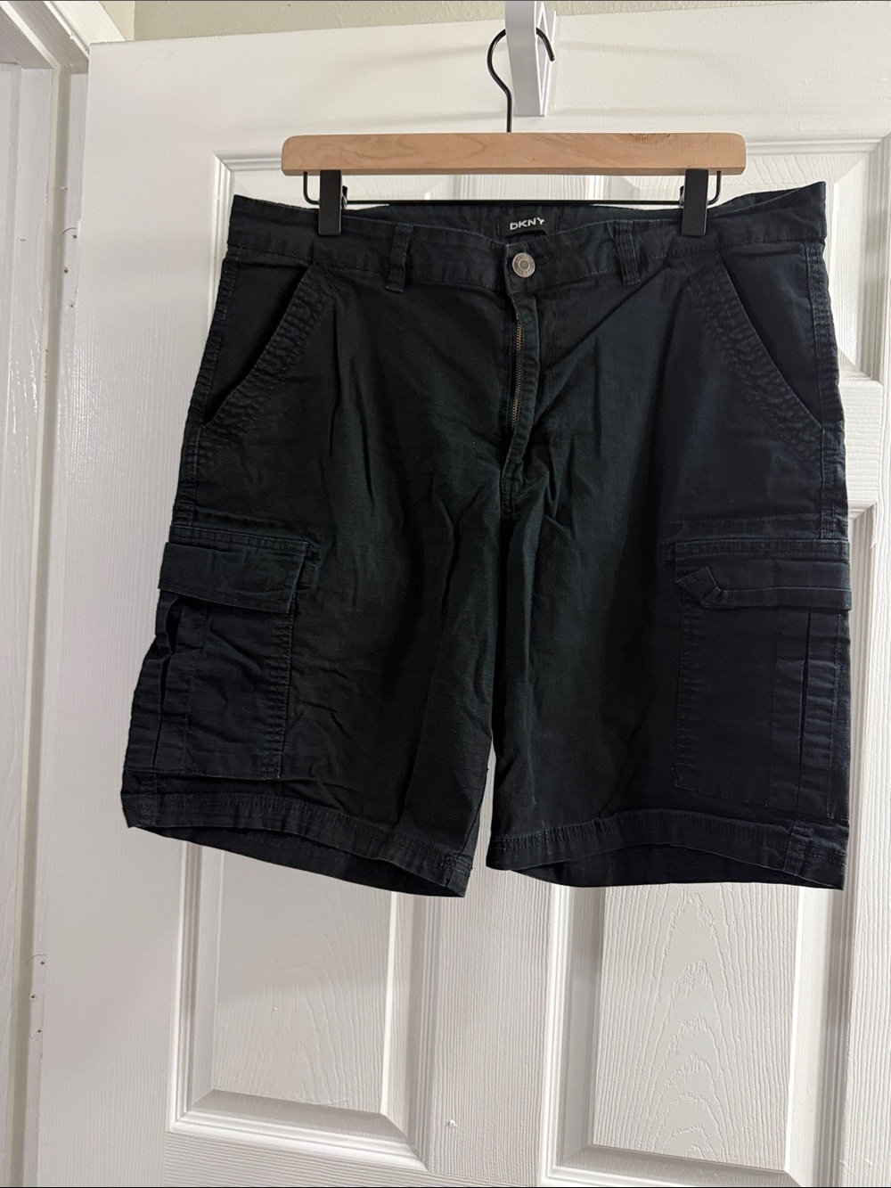 DKNY Black Men's Cargo Shorts with Side Flap Pockets